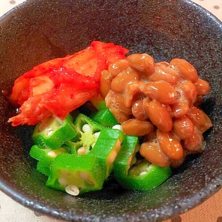 納豆とオクラのキムチ和え